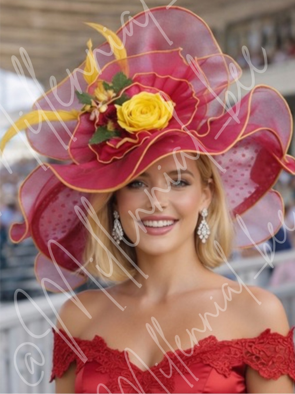 Kentucky Derby Hat Ky Oaks Organza Feather Pink Polka Dot and Yellow Floral Hat
